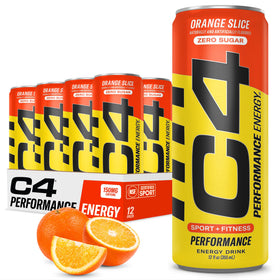 C4 Performance Energy Orange Slice can highlighting sugar-free formula for clean energy.