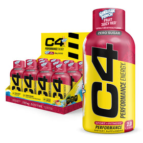 C4 Performance Energy Shot 2oz Hawaiian Punch bottle for on-the-go energy, quick caffeine boost.