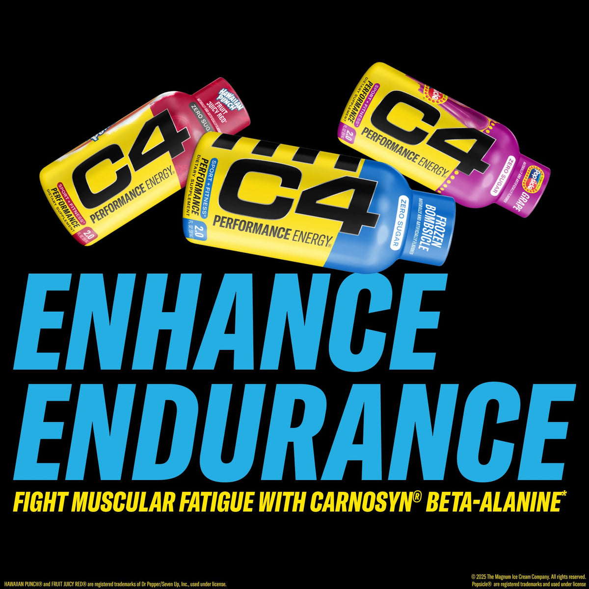 Side view of C4 shot bottle highlighting caffeine content and beta-alanine.