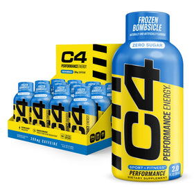 C4 Performance Energy Shot Frozen Bomb pack on shelf for quick on-the-go energy.