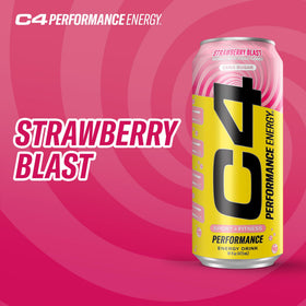 C4 Strawberry Blast served over ice conveys refreshing preworkout energy moments.