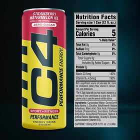 Close-up of C4 Smart Energy can highlighting 200 mg InnovaTea caffeine for alertness