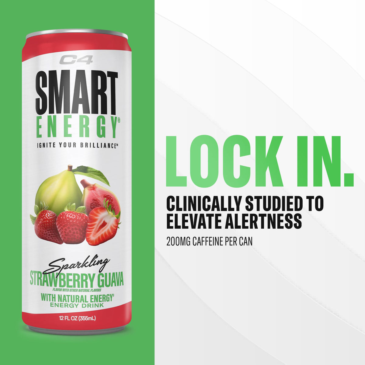C4 Smart Energy Strawberry Guava label highlights Cognizin and InnovaTea benefits for focus