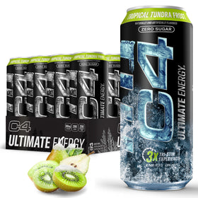 C4 Ultimate Frost cold-activated can signals peak frostiness for quick motivation.