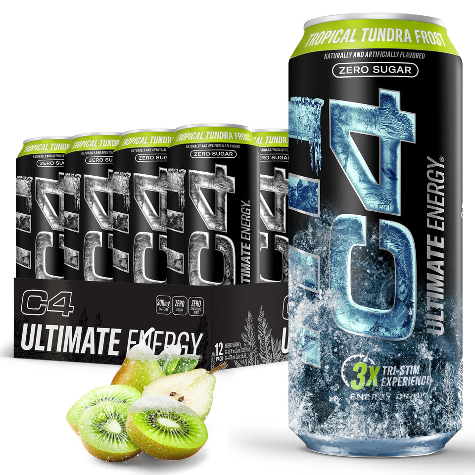 C4 Ultimate Frost cold-activated can signals peak frostiness for quick motivation.
