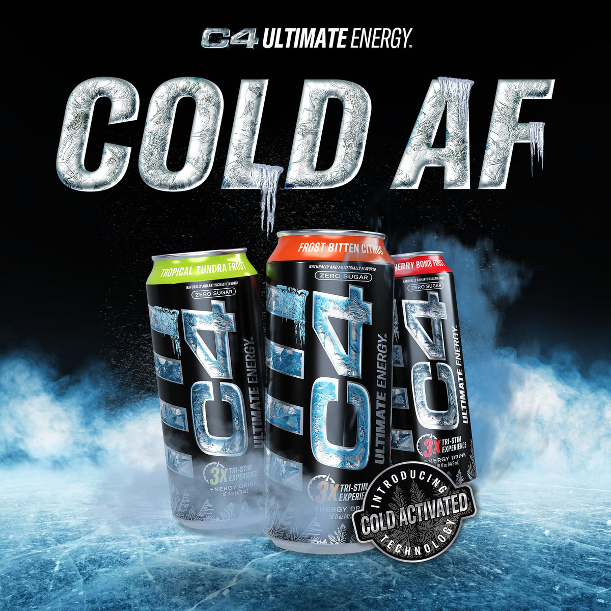 C4 Ultimate Frost front-label emphasizes zero sugar and bold energy