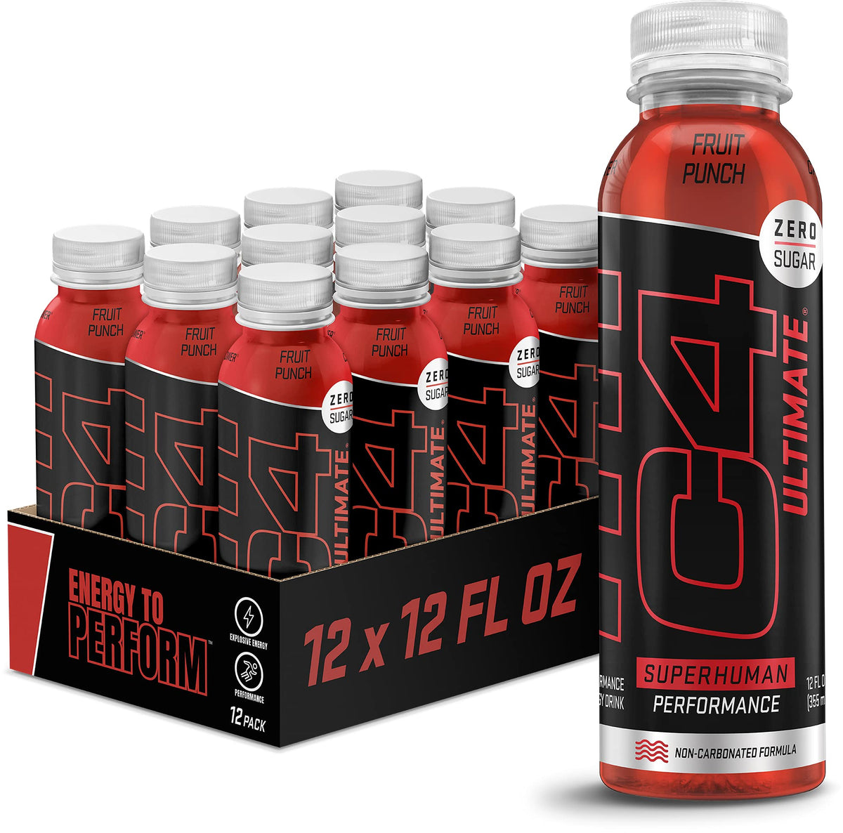 C4 Ultimate non-carbonated bottle pour showcases bold energizing formula for focused workouts.