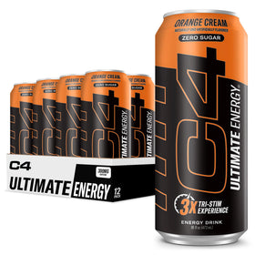 C4 Ultimate Sugar Free Energy bottle in orange cream flavor for sustained pre-workout energy.