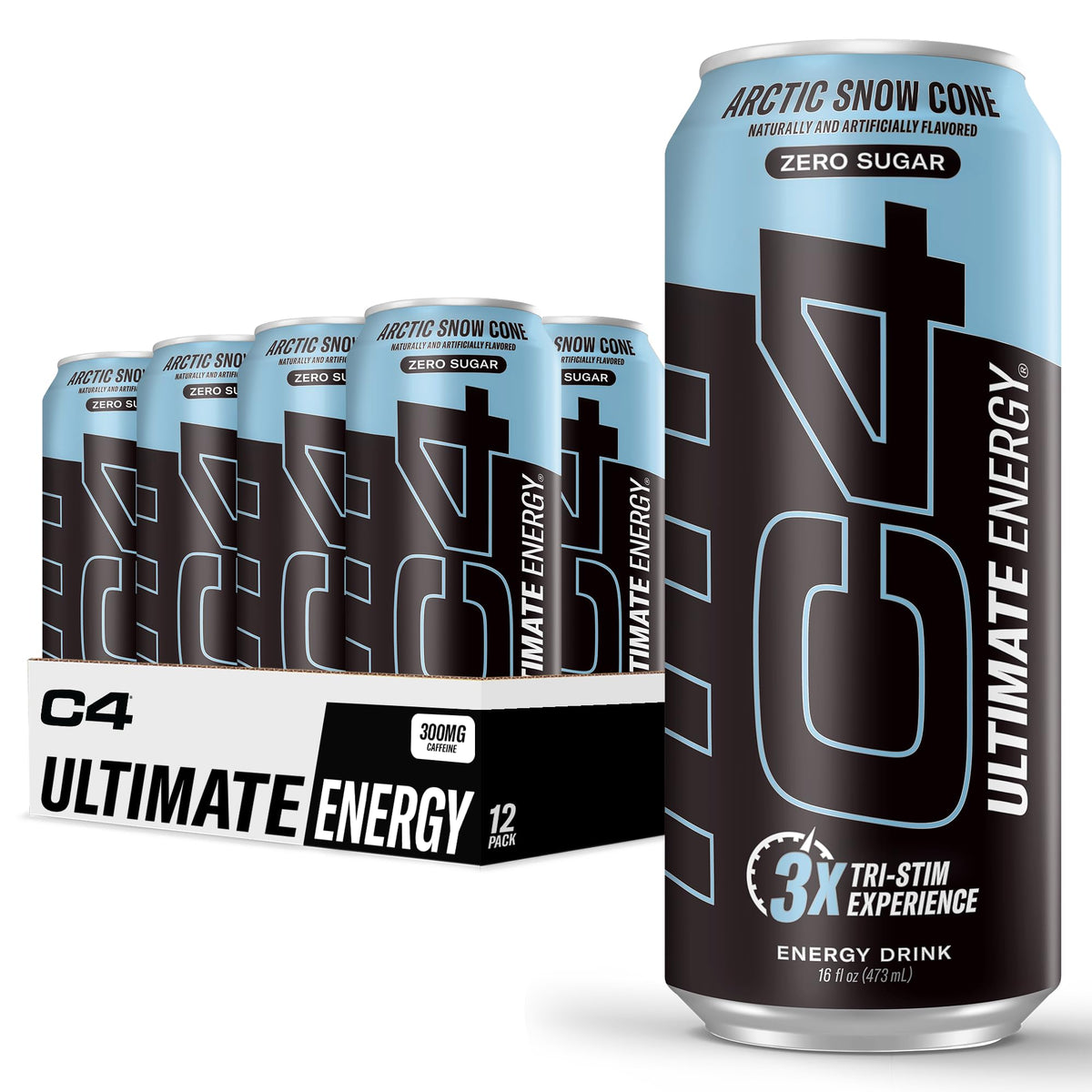 C4 Ultimate Sugar Free Energy Drink can Arctic Snow Cone boosts alertness during workouts.