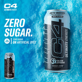 Gym bag scene suggests easy pre-workout energy with C4 Ultimate Sugar Free Energy Drink.