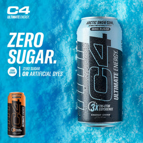 12-pack display of C4 Ultimate Sugar Free Energy offers value and convenience.