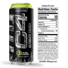 C4 Ultimate sugar-free label close-up emphasizes zero sugar option.