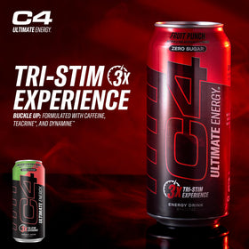 C4 Ultimate can side view showing sugar-free energy option