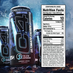 Pour of C4 Ultimate Sour Blue Razzilla reveals electric tart aroma and vibrant color