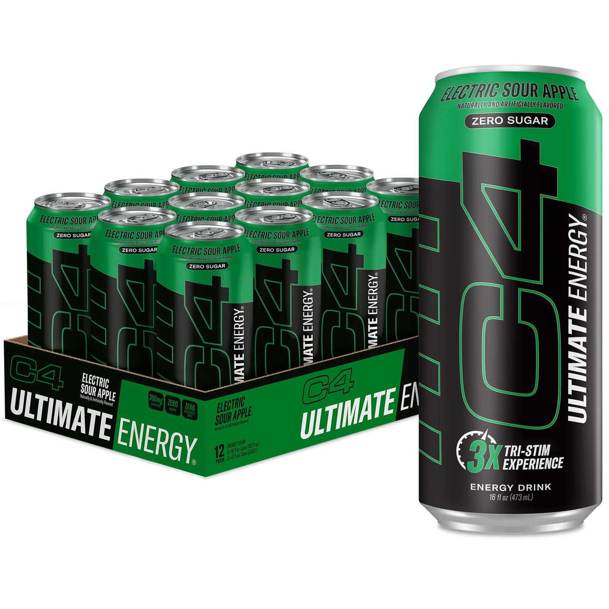 C4 Ultimate Zero Sugar Energy Electric Sour Apple can for bold flavor and clean energy