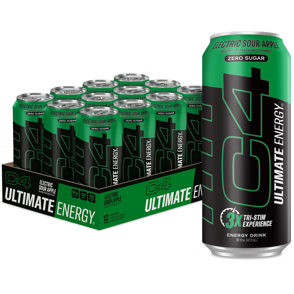 C4 Ultimate Zero Sugar Energy Electric Sour Apple can for bold flavor and clean energy