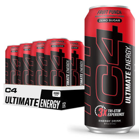 C4 Ultimate Zero Sugar Fruit Punch can with bold, sugar-free energy focus