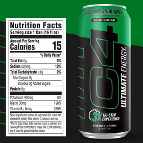 Dynamic hero shot of C4 Ultimate Zero Sugar Energy suggesting on-the-go energy