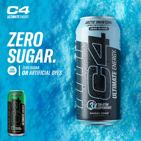 Nutrition panel of C4 Ultimate Zero Sugar Energy for transparent caffeine and ingredient details