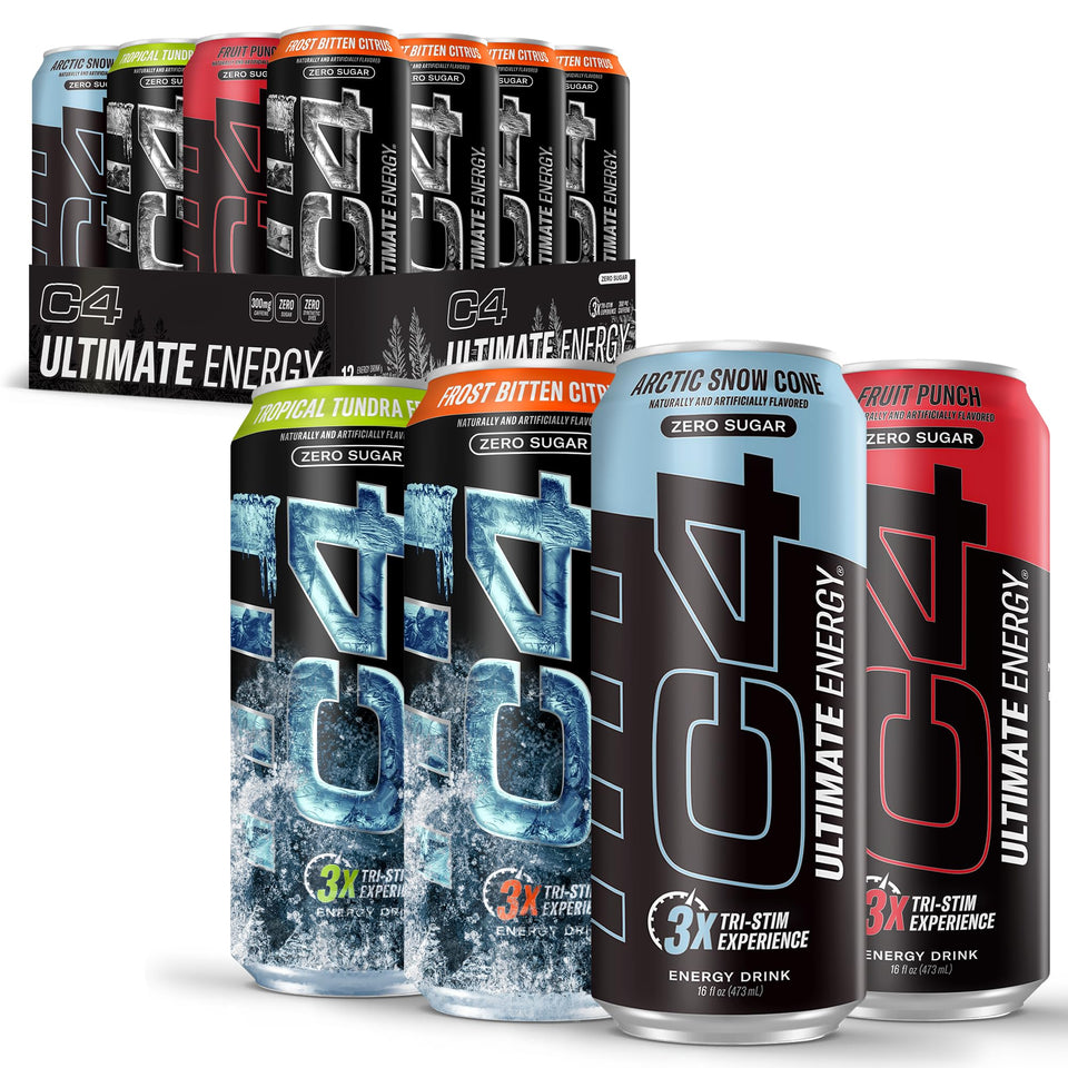 C4 Ultimate Zero Sugar Energy Pack front view showing bold branding and sugar-free promise.
