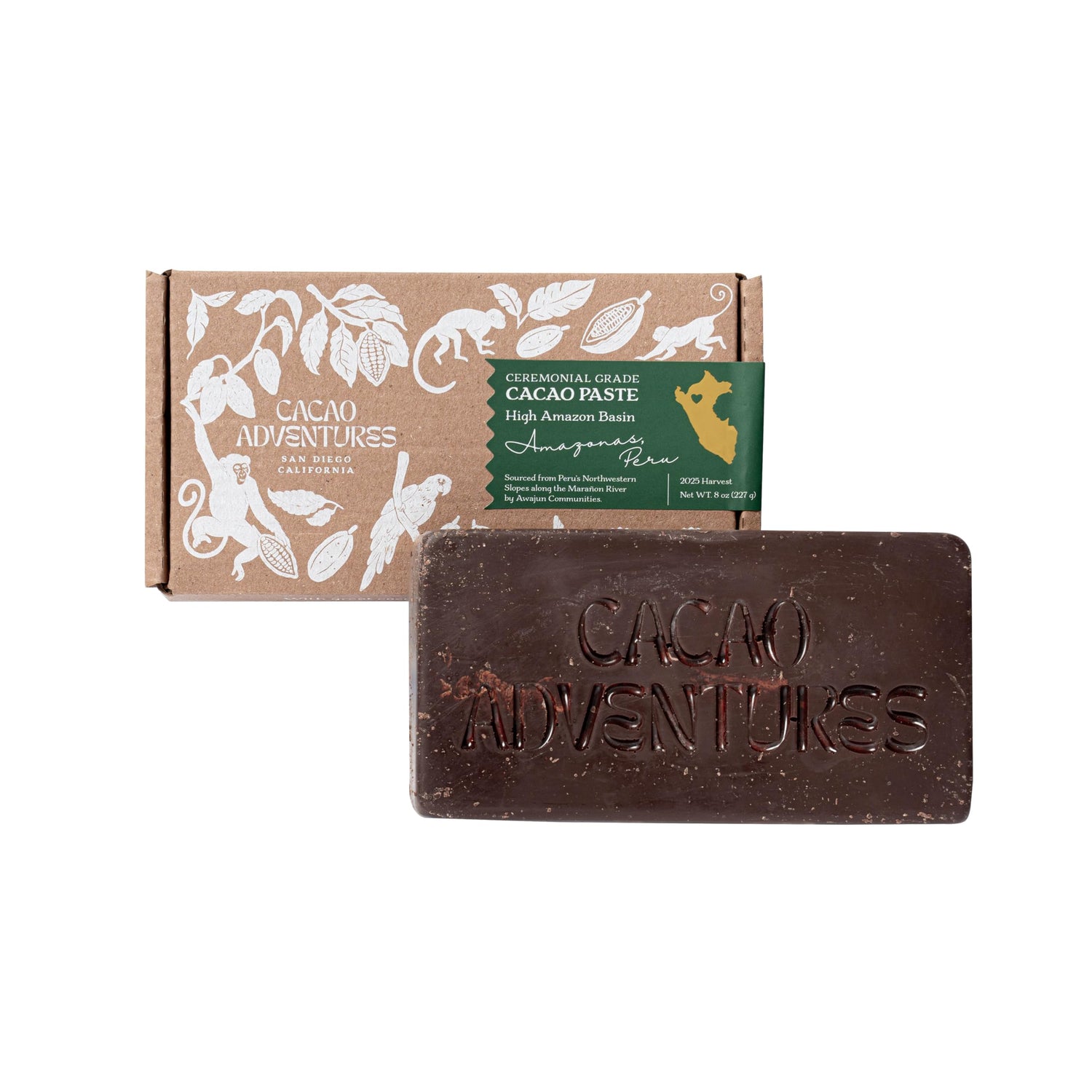 Cacao Adventures ceremonial cacao paste block Peru ready for rituals