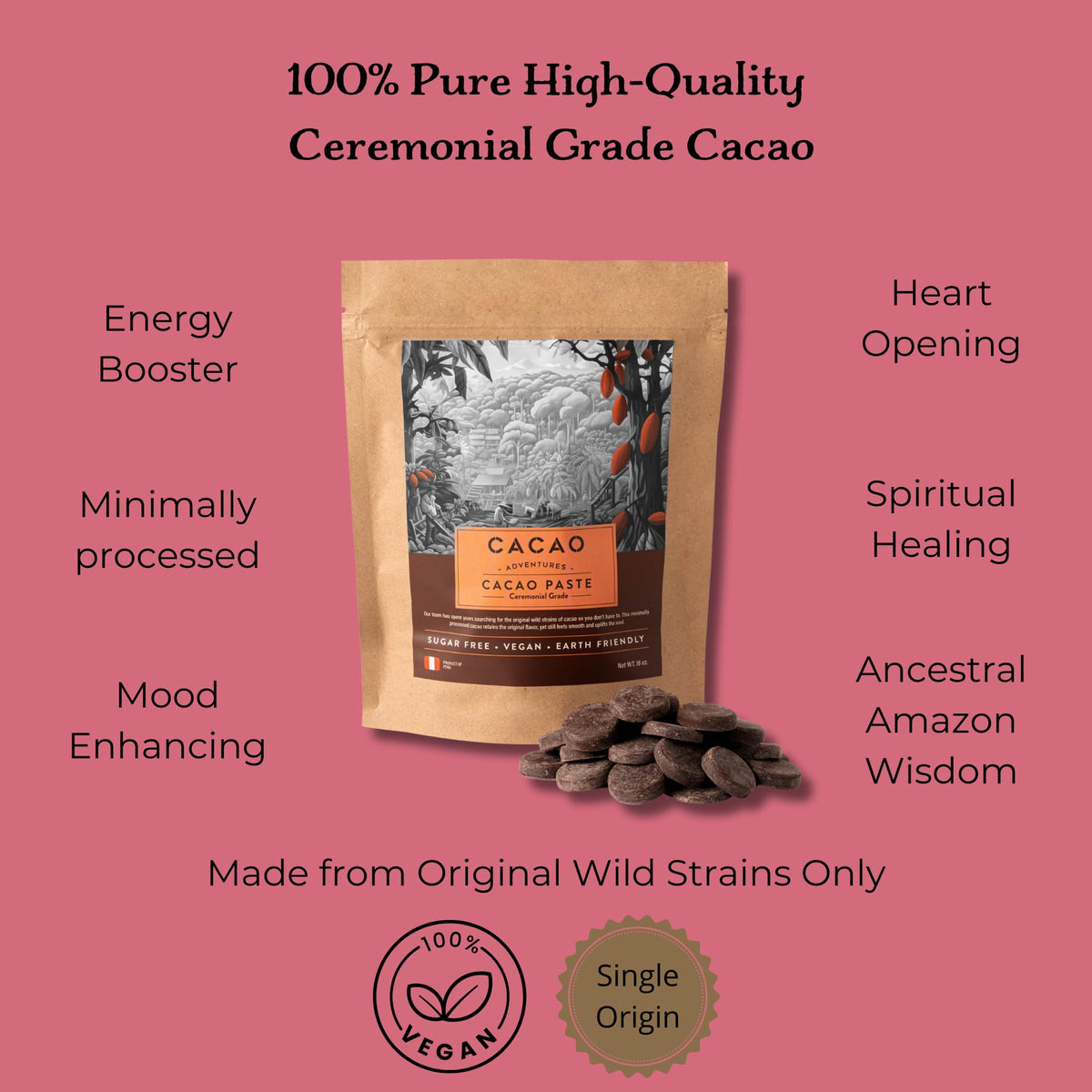 Cacao Adventures cacao powder beside a smoothie bowl signals a healthy ritual.