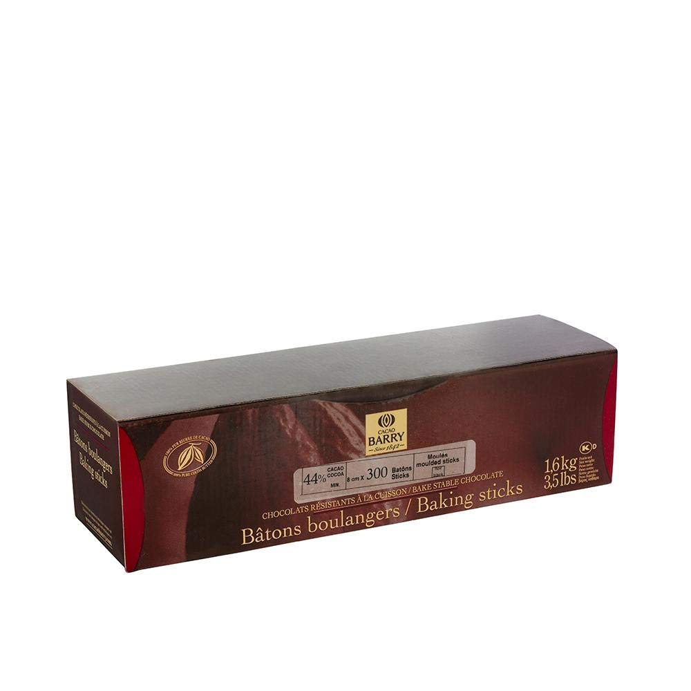 Cacao Barry bittersweet baking sticks 44% melt evenly for desserts and fillings.