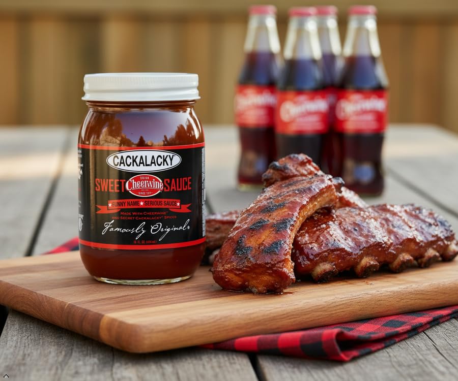 Glazed ribs finished with Cackalacky Cheerwine Sweet BBQ Sauce.