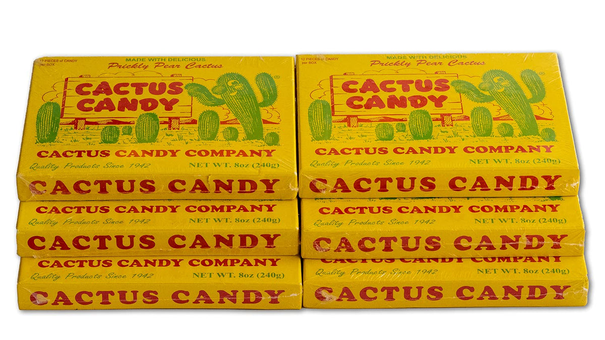 Cactus Candy Company box front showing authentic Arizona prickly pear candy.
