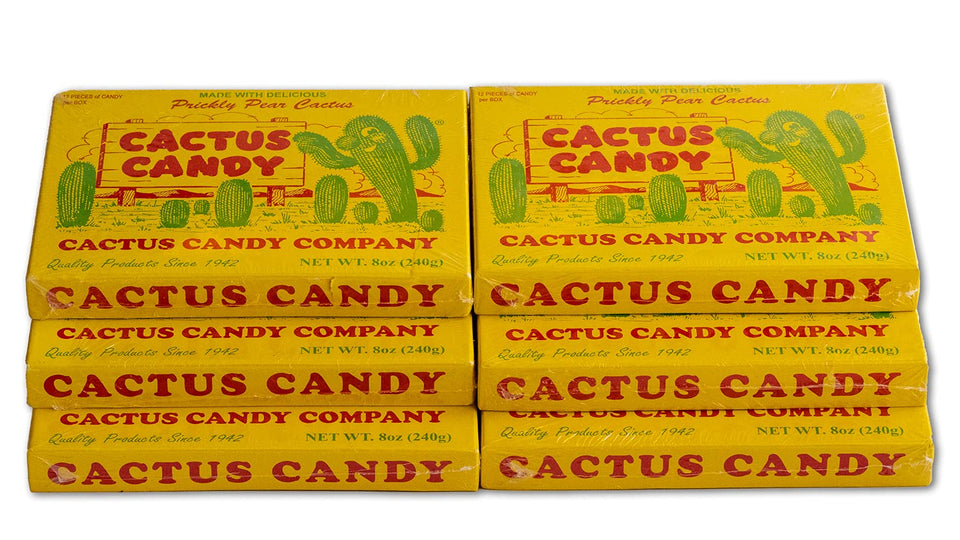 Cactus Candy Company box front showing authentic Arizona prickly pear candy.