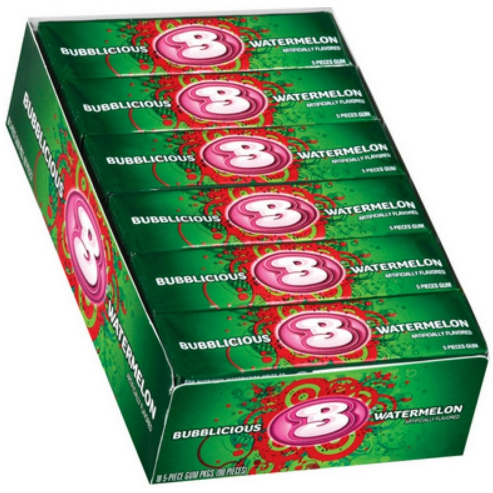 Cadbury Bubblicious Watermelon Wave bubble gum pack highlighting bold flavor and big bubbles