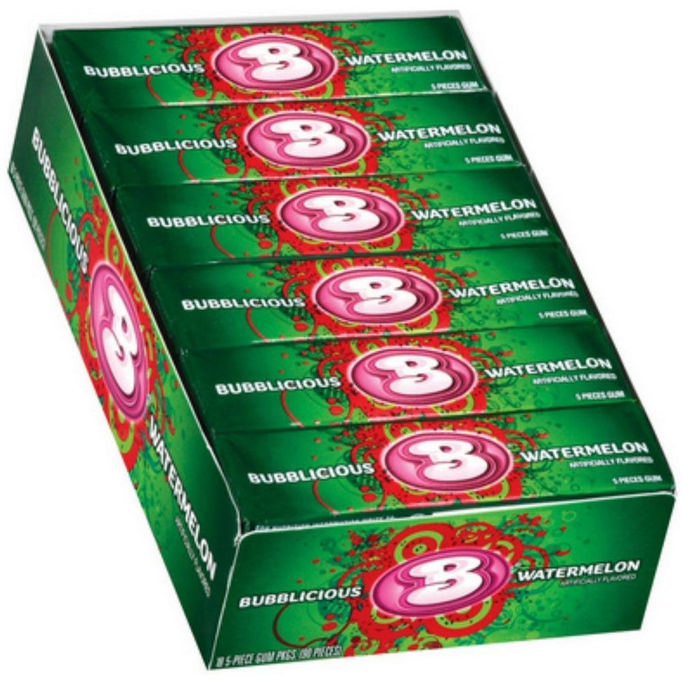 Cadbury Bubblicious Watermelon Wave bubble gum pack highlighting bold flavor and big bubbles