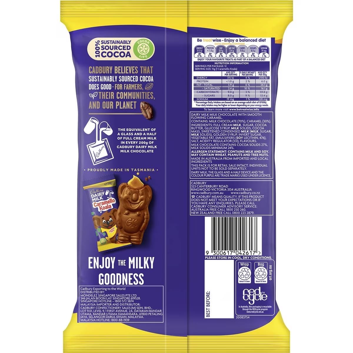 Cadbury Caramello Koala bar with caramel center rich milk chocolate and gooey caramel.