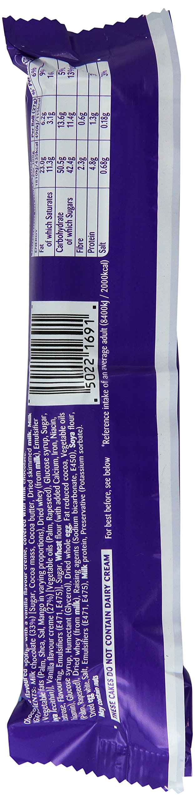 Cadbury Chocolate Mini Rolls 5pk cream-center closeup showcases soft filling and creamy texture.