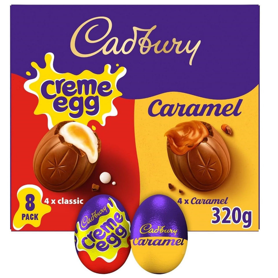 Cadbury Creme Egg and Caramel Egg 8-pack front view, ideal Easter gift idea