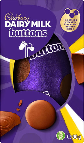 Cadbury Dairy Milk Buttons inside small egg, playful chocolate surprise for Easter