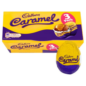 Cadbury Dairy Milk Caramel Eggs wrap closeup emphasizing silky chocolate wrappers.