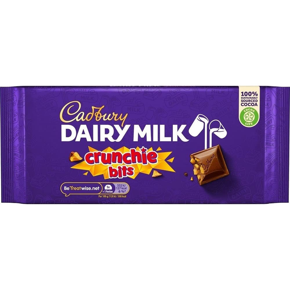 Cadbury Dairy Milk Crunchie 180g party setup suggests celebratory treats.