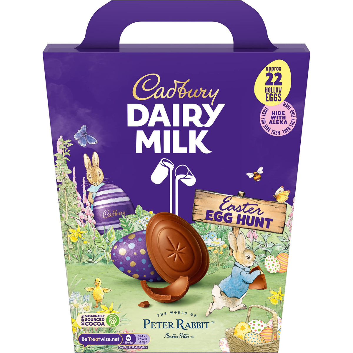 Cadbury Easter Egg Hunt Pack gift box shows 22 hollow eggs for Easter celebrations