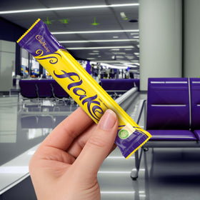 Cadbury Flake Bar bite-melt: delicate milk chocolate strands revealed.
