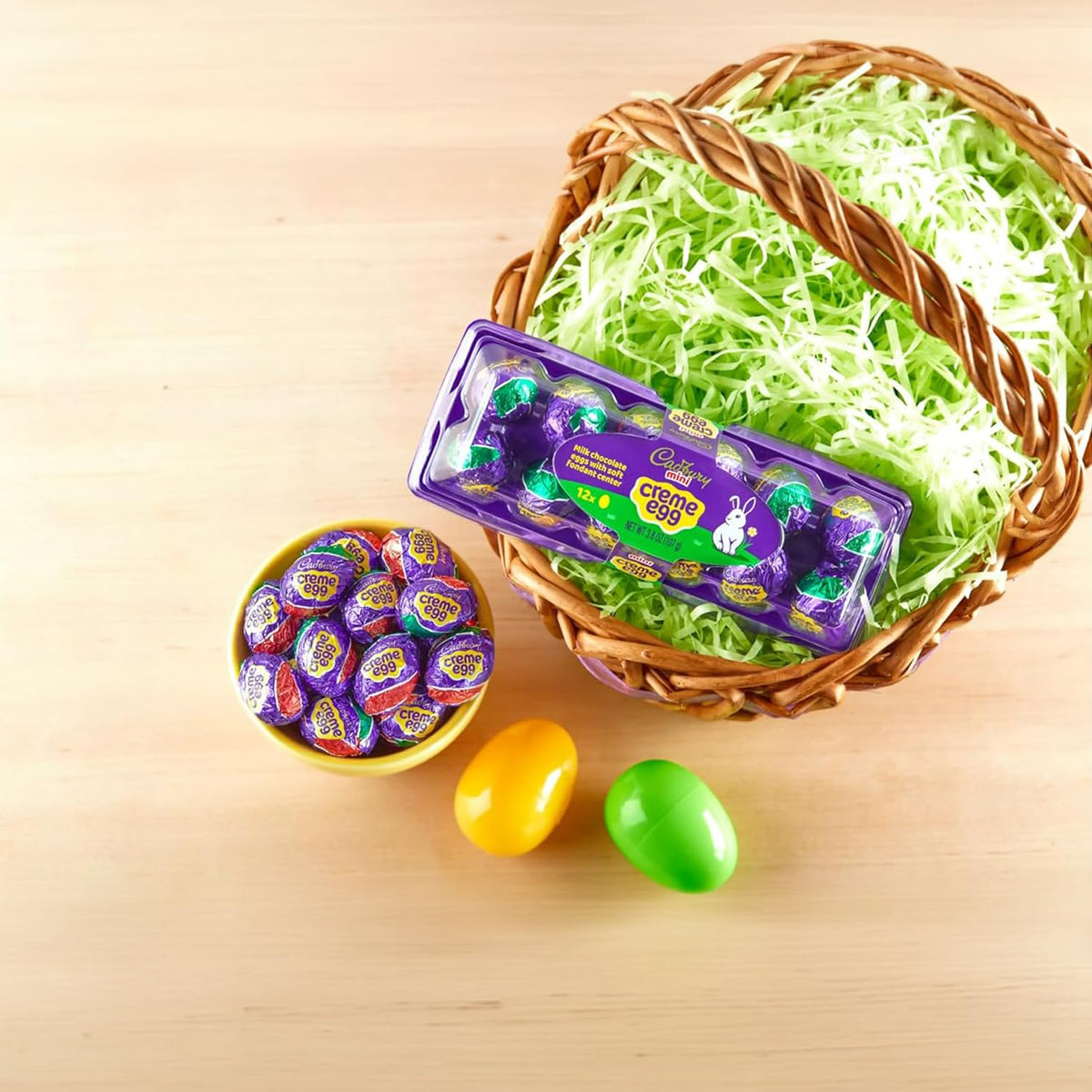 Cadbury Mini Creme Eggs fondant center visible in bite-sized form.