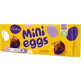 Cadbury Mini Eggs Milk Chocolate Bar slice reveals creamy interior
