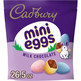 Cadbury Mini Eggs milk chocolate with crisp shell in pastel colors, perfect for Easter baskets.