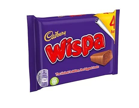 Cadbury Wispa 4-bars pack front view, ideal for sharing.