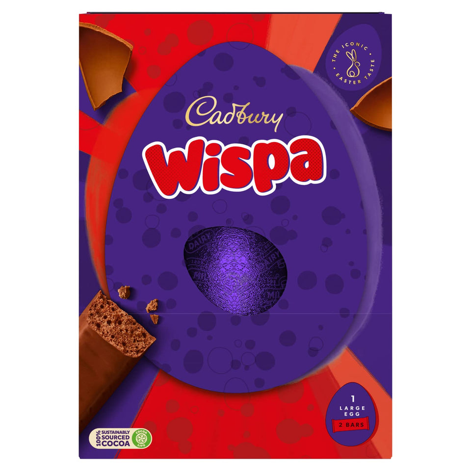Cadbury Wispa large Easter Egg 177g wrapper close-up highlighting premium gift appeal