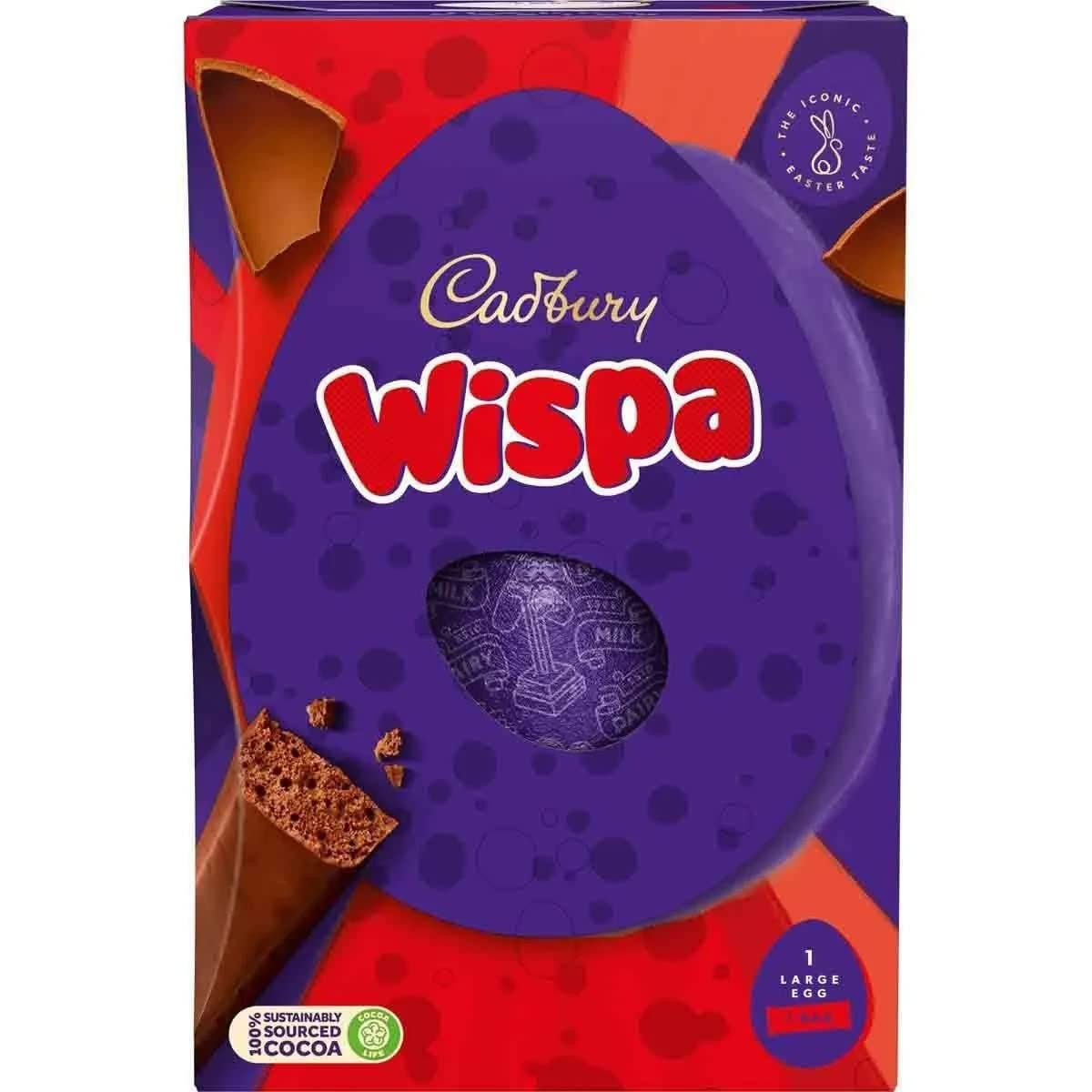 Cadbury Wispa Large Egg 182g pairs well with tea for a cozy treat.