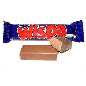 Cadbury Wispa symbol visible, vegetarian-friendly snack option.