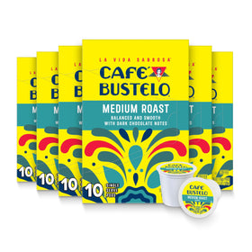 Café Bustelo medium roast pods in six-pack box for quick mornings