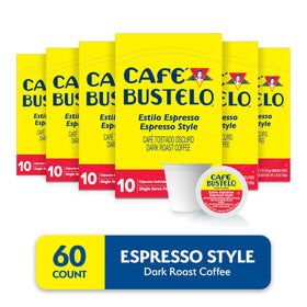 Cafe Bustelo espresso-style pod close-up with dense aroma for a strong cup