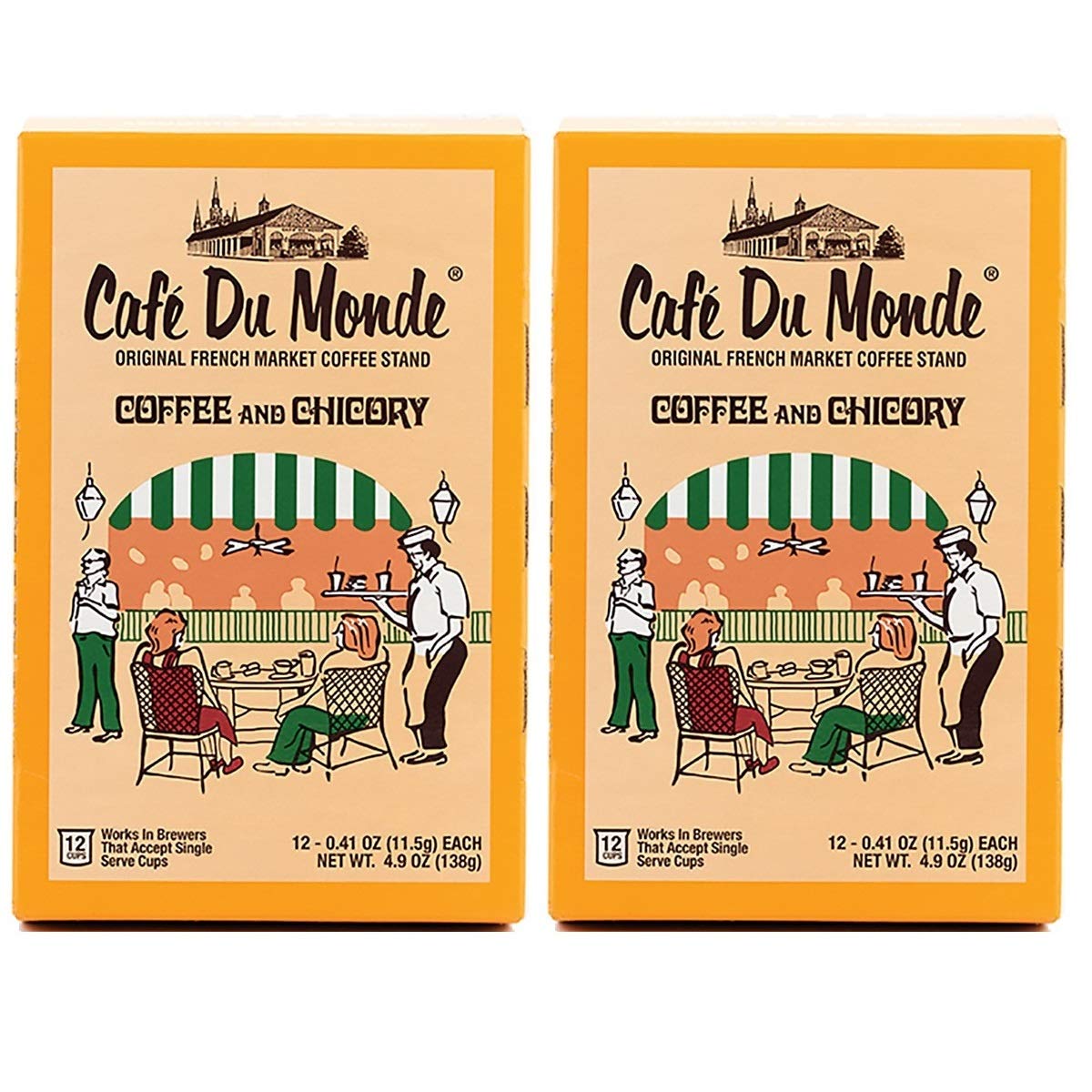 Cafe Du Monde coffee chicory pods packaging ready for convenient mornings.